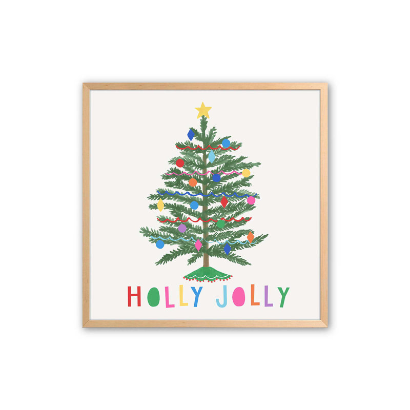 Holly Jolly Christmas Tree, Érable brut encadré, H 13,5 po x l 13,5 po x P 1,25 po