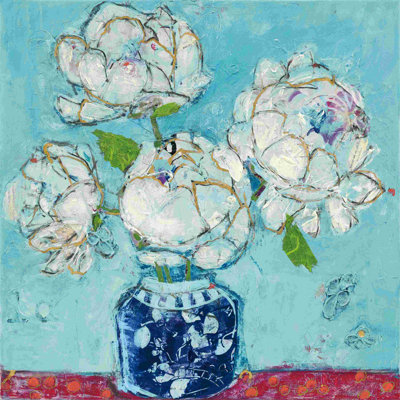 Vase de pivoines turquoise