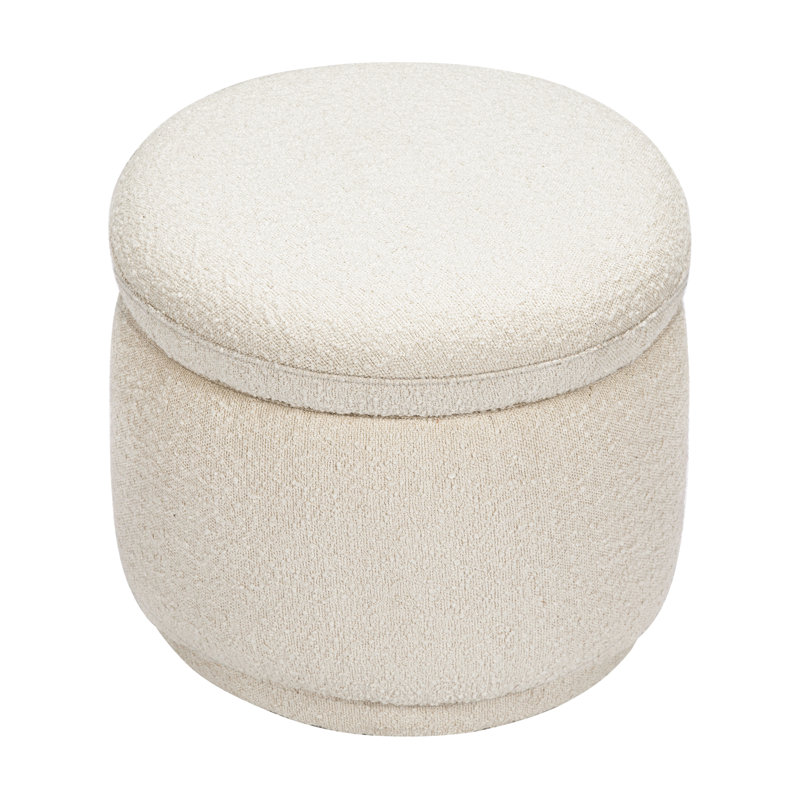 Enoki 21" Wide Round Storage Ottoman with Storage, White
