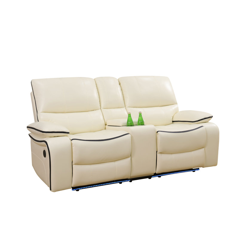 74.4" Breathable Leather Dual Power Recliner Loveseat With Storage Console, USB & LED
