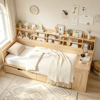 Kasten Daybed with Storage Shelves Multi-functional Bed with Trundle Bed and Study Desk