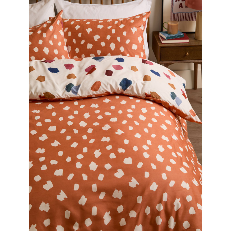 Astrid Reversible Soft Touch Duvet Cover Set, Cream/Orange, Single Duvet Cover Set + 1 Standard Pillowcases