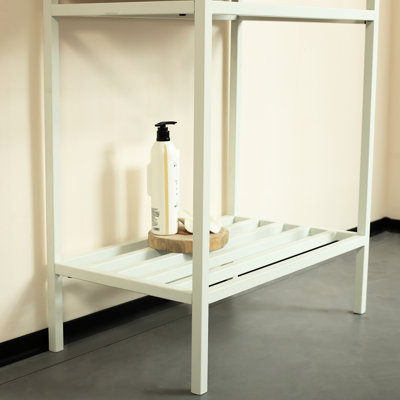 24'' Freestanding Bathroom Iron Shelves Without Basin In White - Storage Shelf & Towel Rack Strong And Stable Construction For Organization With Option Simple Elegant