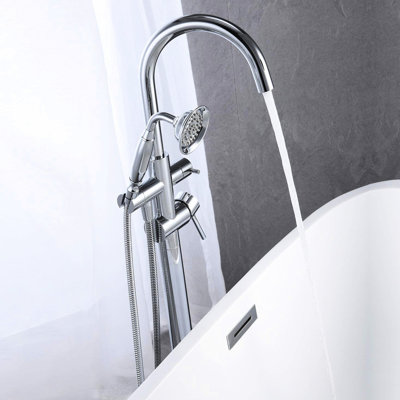 Freestanding Tub Filler With Handheld Shower, Floor Mounted, Easy To Use And Maintain For A Convenient Bath Bathtub Faucet , High Spout, Mounted Bathroom Upgrade