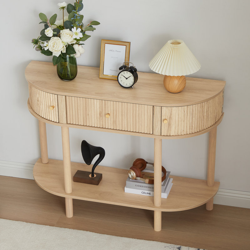 43.3'' Farmhouse Half Moon Console Table, Natural