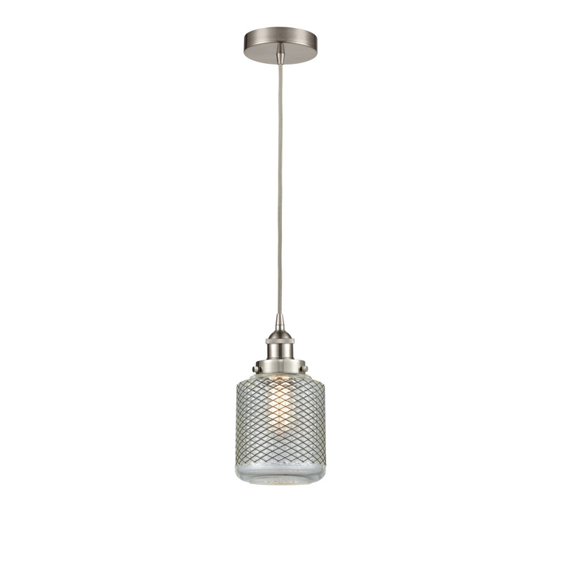Luminaire suspendu cylindrique à 1 lumière Iyana, Nickel satiné brossé