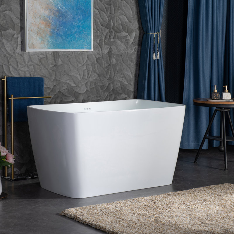 Baignoire rectangulaire autoportante 48 po x 27,5 po avec siège intégré, antidérapant, pour petits espaces, Noir mat
