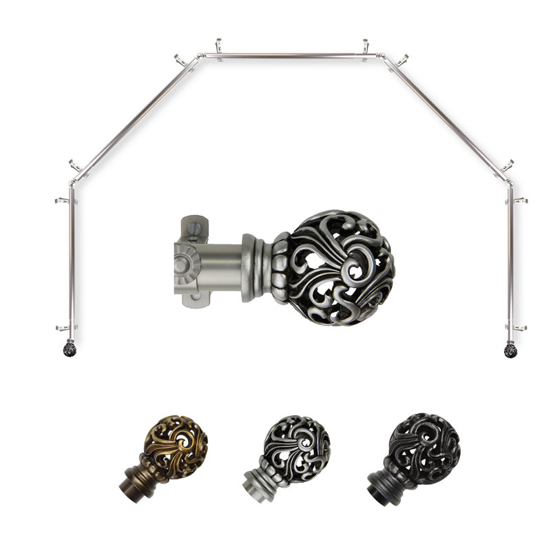 Tringle à rideaux simple pour baie vitrée à 5 côtés Hardaway, Nickel satiné, 28 po à 48 po (chaque côté)