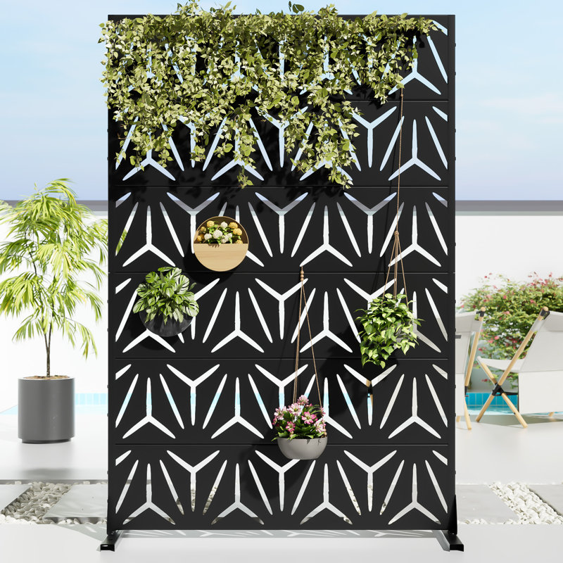 6 ft. H x 4 ft. W Metal Privacy Screen Fence Panel Star Pattern, Black