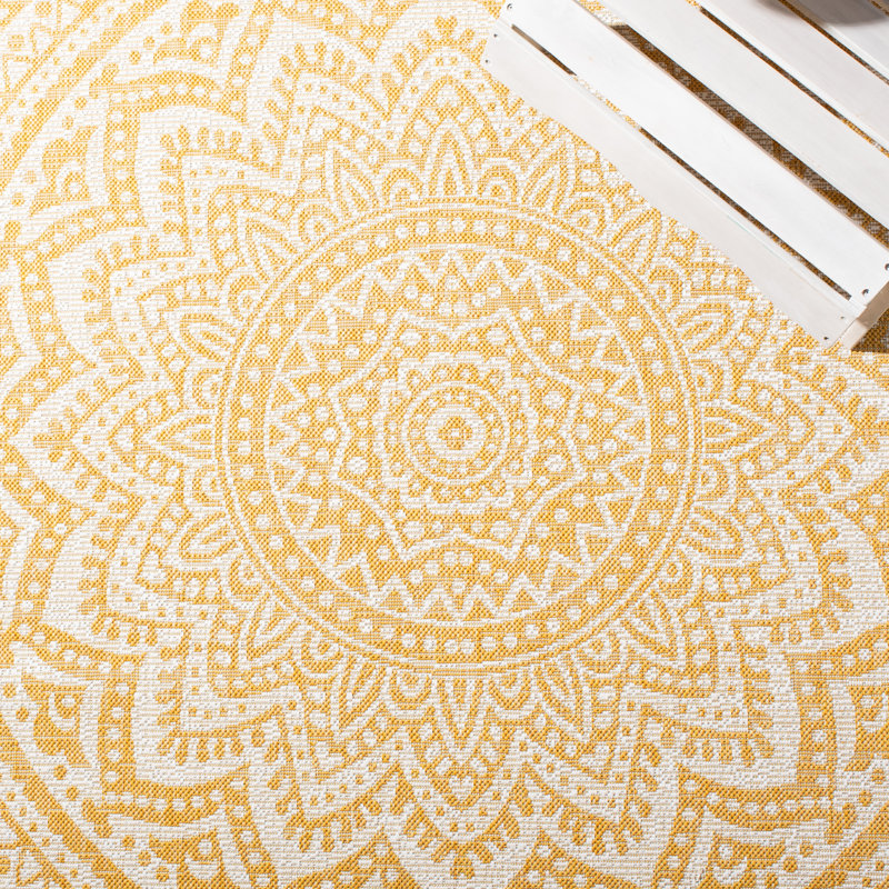 Jordon 8734 Area Indoor/Outdoor Area Rug in Ivory/Gold, Rectangle 8' x 10'
