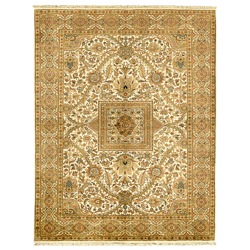 Hand Knotted Wool Area Rug in Cream And Gold