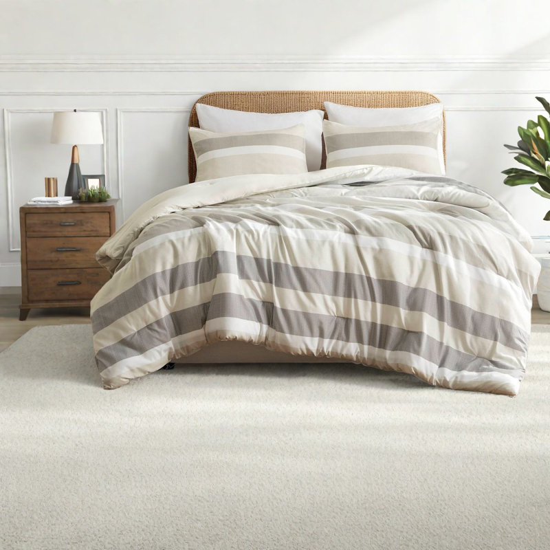 Premium Stripe Bedding Sets, Soft Polyester Comforter, Neutral Style For Home