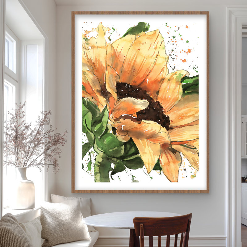 Tournesol en fleurs - imprimé mat brun encadré | Décoration intérieure