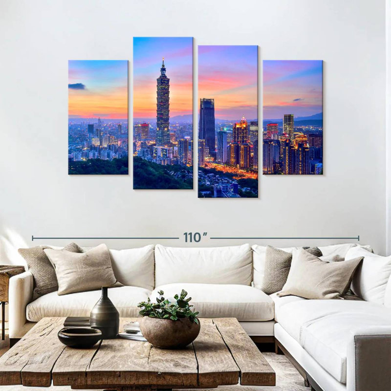 Coucher de soleil sur Taipei, H 54 po x l 84 po