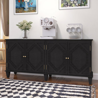 Mid Century Modern Sideboard Buffet Cabinet With Storage, Symmetrical Geometric Accent Coffee Bar Wine Bar Storage Cabinet, Black