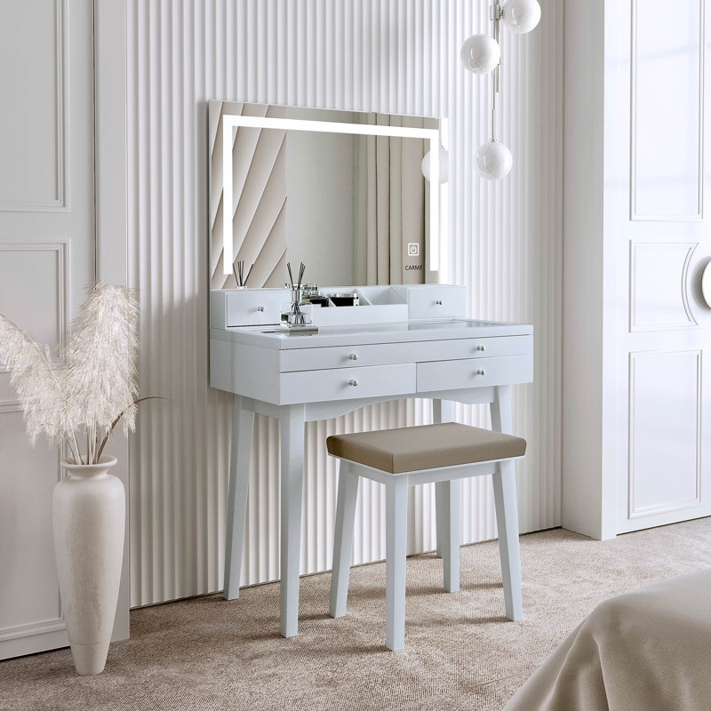 Dressing Table with Mirror, Grey