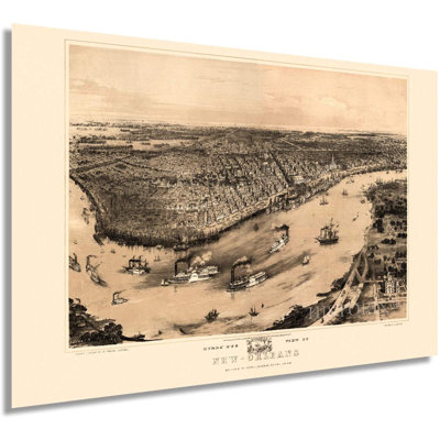 " Vintage 1851 New Orleans Louisiana Map " Color Photography Print