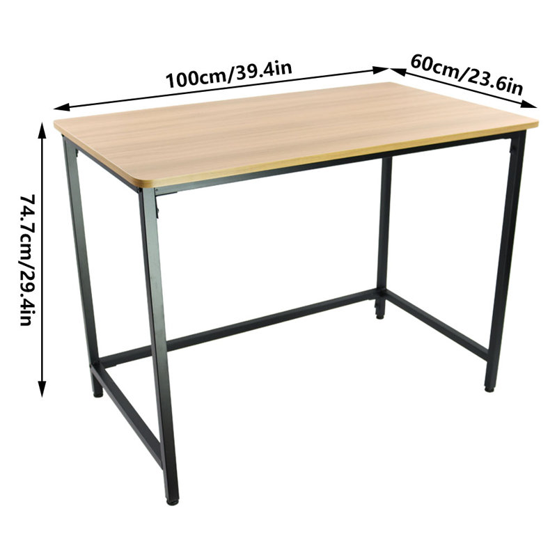 Metal Base Writing Desk, Natural, 29.13" H x 39.37" W x 23.62" D