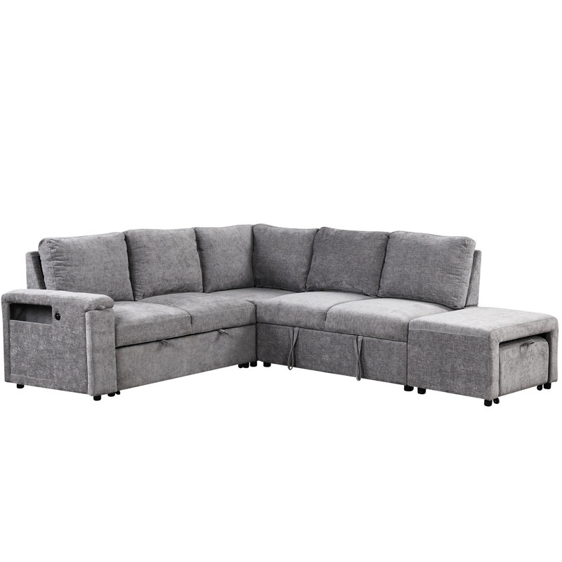 L-Shaped Padded With Storage And Charging - Ideal For Living Rooms, Offices, Flats Functional Cup Holder & Gray Various Uses