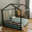 Montessori Style Metal Floor Bed Frame, House Shaped Bed with Guardrails, No Slats-74143709-74143708