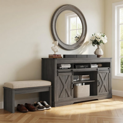 Meuble télé 58 po pour ferme 65 po avec portes de grange coulissantes et rangement 58 po