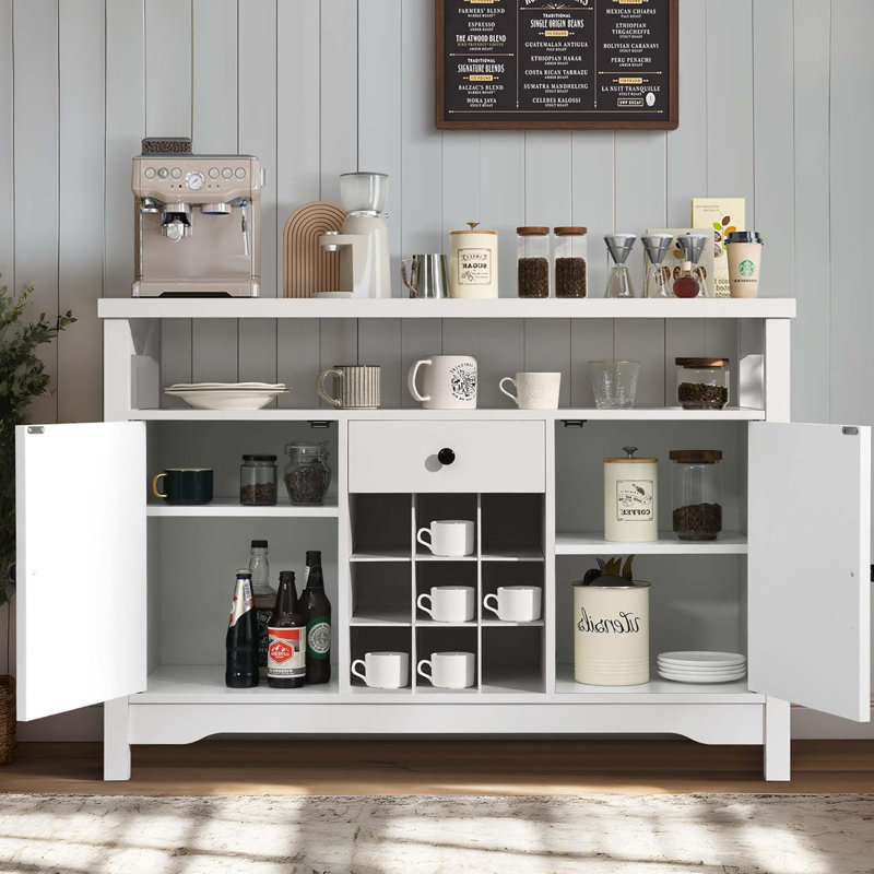 White Farmhouse Coffee Bar Cabinet with Storage, 47”