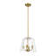 Luminaire suspendu de style bougie à quatre lumières Soiree avec abat-jour en verre transparent en laiton satiné - Éclairage de plafond moderne et élégant pour la salle à manger et le salon
