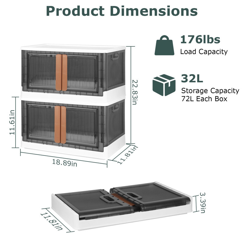32L Foldable Storage Bins with Lid (Set of 2)