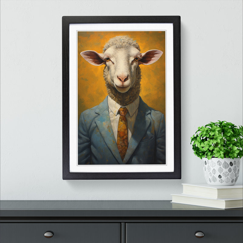 Sheep in a Suit Painting No.3 - Framed Print, 46cm H x 34cm W x 2cm D, Black 