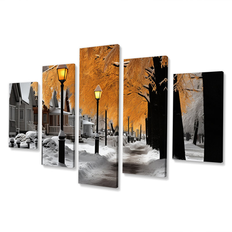 Monochromes d'hiver Street Charm I - Art mural sur toile, 5 panneaux