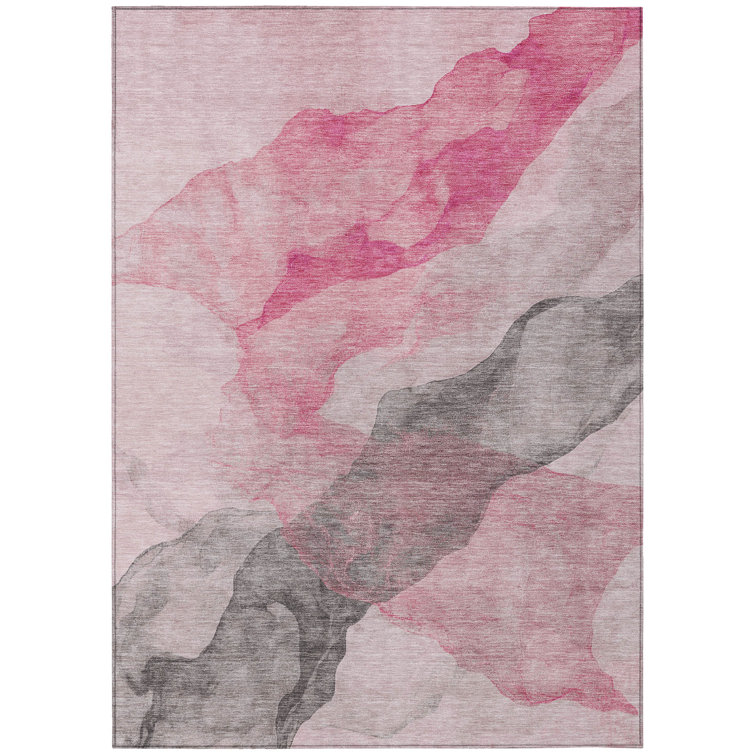 Machine Washable Indoor/Outdoor Xhevrie Blush Rug