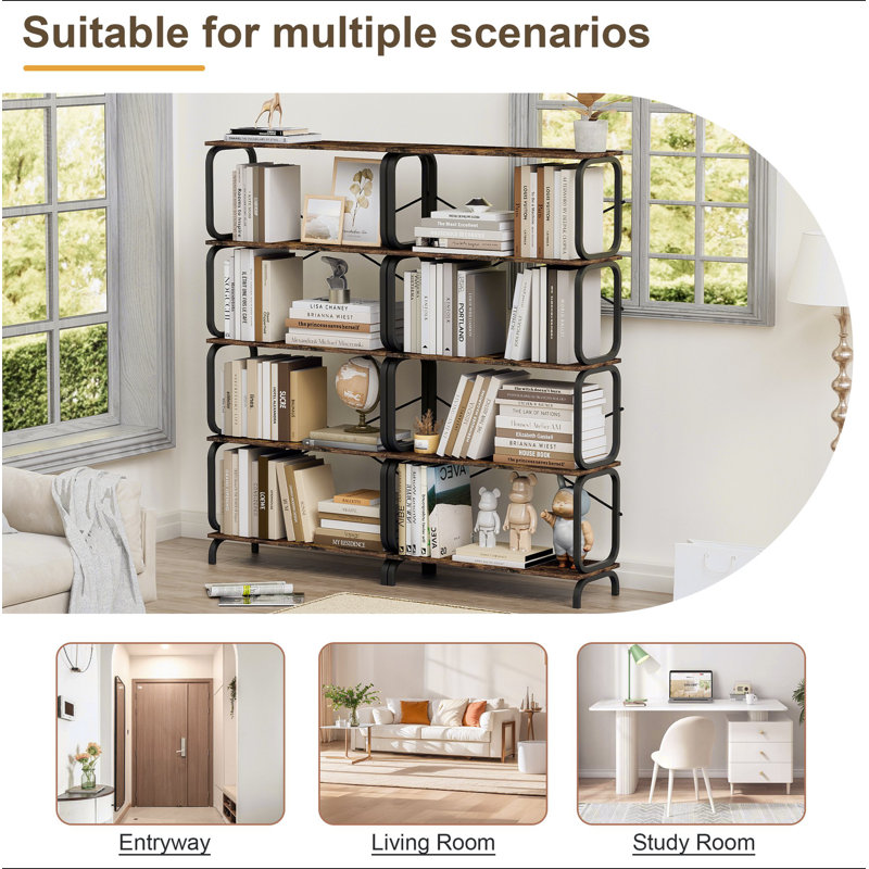 5-Tier Industrial Bookshelf, Rustic Brown Tall Bookcase with Open Wood & Metal Design - Vintage Storage Organizer for Books, CDs, Movies, Multi-Purpose Shelf for Living Room, Bedroom, Home Office