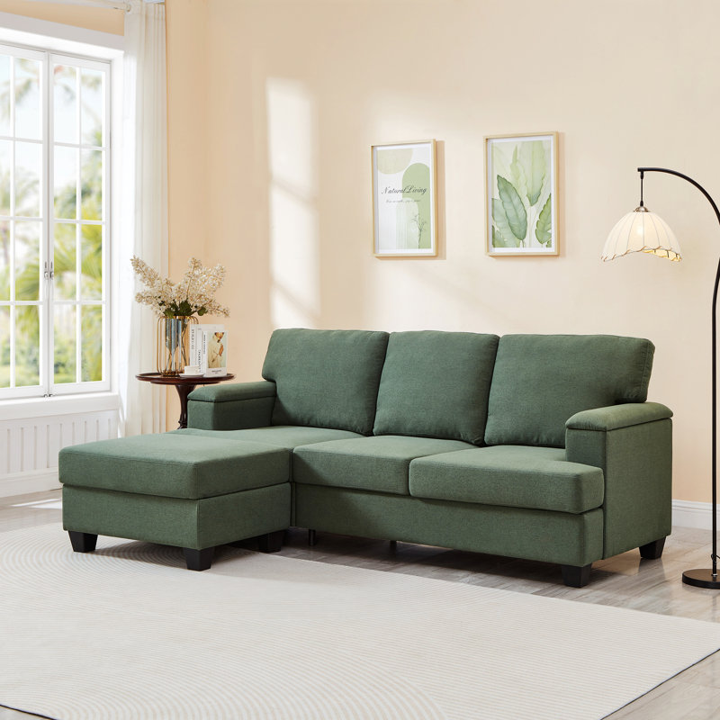 Canapé d'intérieur, canapé en L avec organiseur d'accoudoirs, canapés à 3 places avec repose-pieds mobile, canapé modulaire confortable avec coussin épais pour les espaces de vie