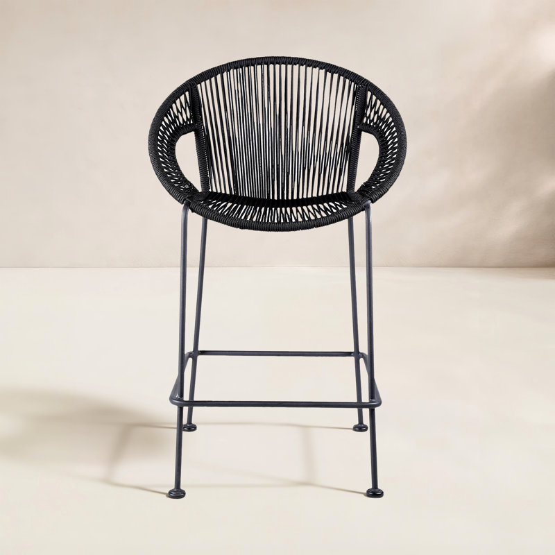 Tabouret de bar ou de comptoir d'extérieur en acier avec corde Champlost, 30", Corde noire