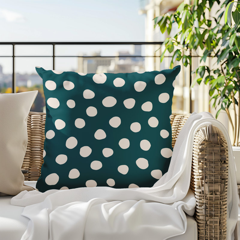 Oreiller carré réversible intérieur / extérieur Tobe Minimalist, H 17 po x l 17 po, Émeraude / noir / blanc cassé