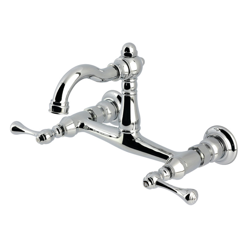 Kingston Brass Vintage Double-Handle 2-Hole Wall-Mount Bridge Kitchen Faucet, Polished Chrome