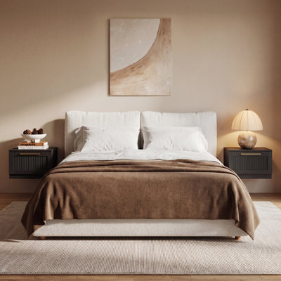 Adelle Floating Nightstands, Wall-Mounted With Soft-Close Drawer, Black Wood Grain