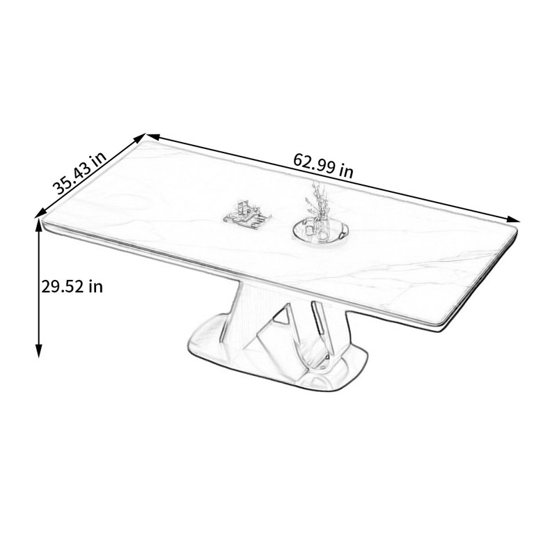 Light luxury rectangular rock plate dining table, 29.52"H x 62.99"L x 35.43"W