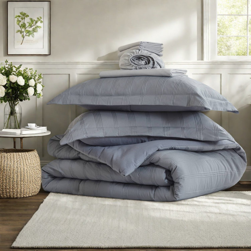 De literie pour très grand lit, polyester rayé, confort moderne pour la maison
