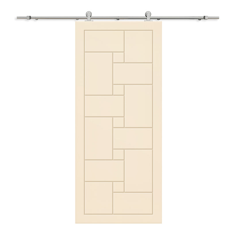 Porte de grange à panneaux et en bois manufacturé avec quincaillerie d'installation, 36 po x 84 po, Beige, Acier inoxydable