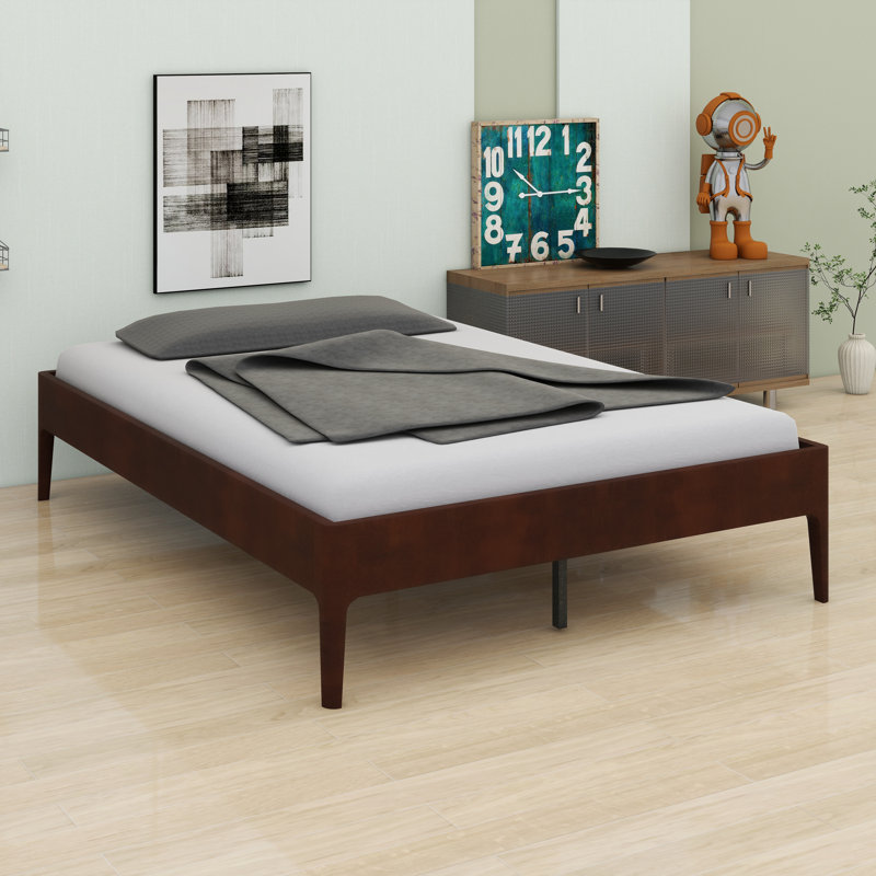 Base de lit plateforme moderne et minimaliste avec tête de lit intégrée et support de lattes renforcé, Chocolat