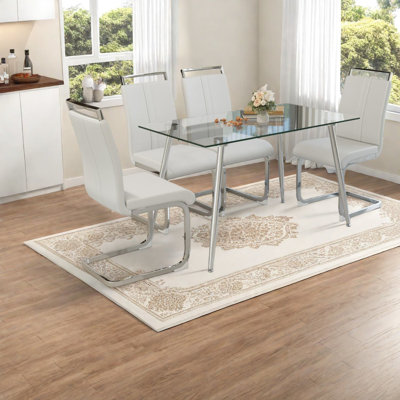 Modern Glass Dining Table Set, Tempered Glass, Sleek Style For Family Dining