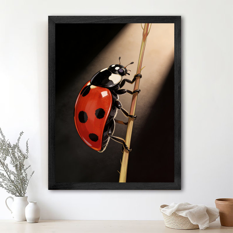 Art encadré noir, coccinelle, impression rétro, H 11 po x l 9 po