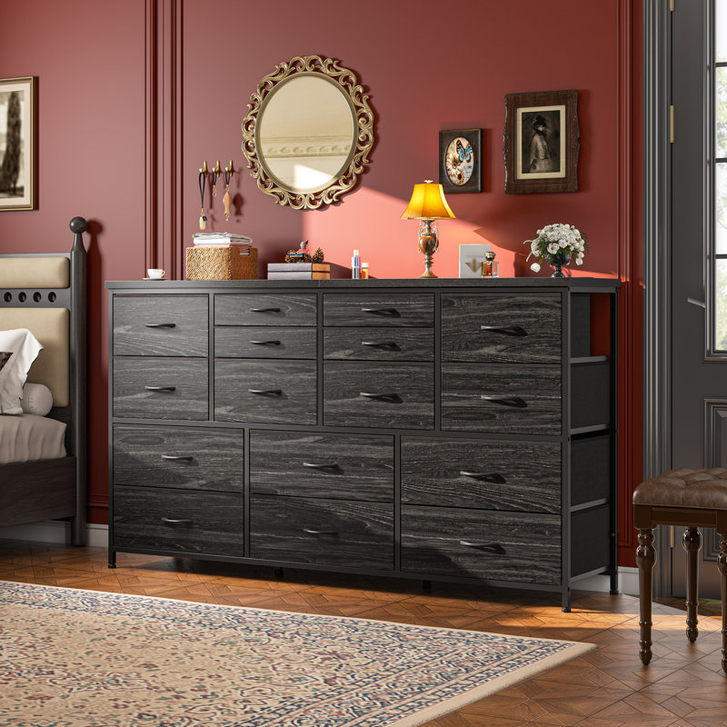 51" Wide 16-drawer Multi-functional Dresser，bedroom Storage Organizer With Usb Charging Station, Black