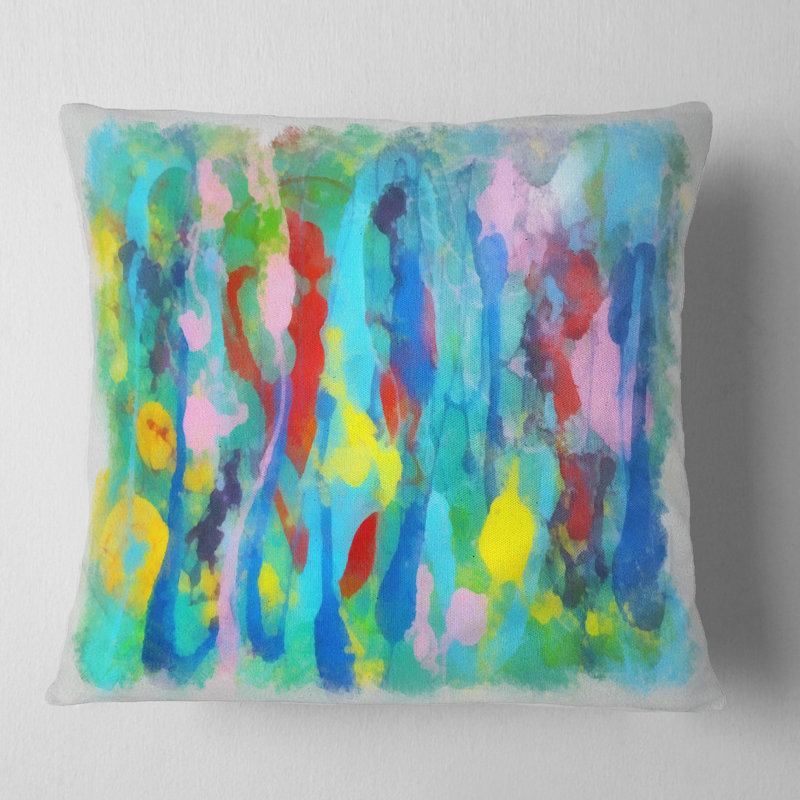Motif floral multicolore dessiné à la main - coussin imprimé abstrait, Coussin décoratif, 16 po x 1 po