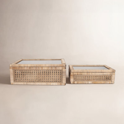 Edelie Woven Cane and Glass Decorative Box