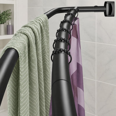 Une tringle à rideau de douche double courbée en acier inoxydable noir mat, réglable de 37 à 78 pouces ; sa conception antirouille ne nécessite pas de perçage et convient aux salles de bain, buanderies, baignoires, etc.
