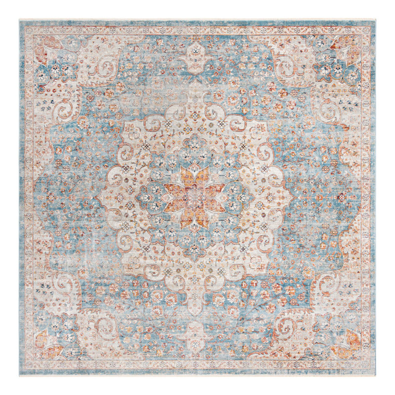 Kaleigh Oriental Blue/Rust/Ivory Area Rug, Square 6'1"