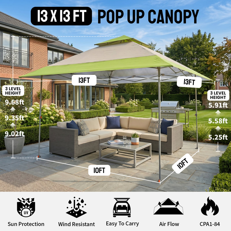 13x13 Pop Up Canopy Tent Gazebo With One Push Setup Outdoor Gazebo For Backyard Patio Gray&green, Green