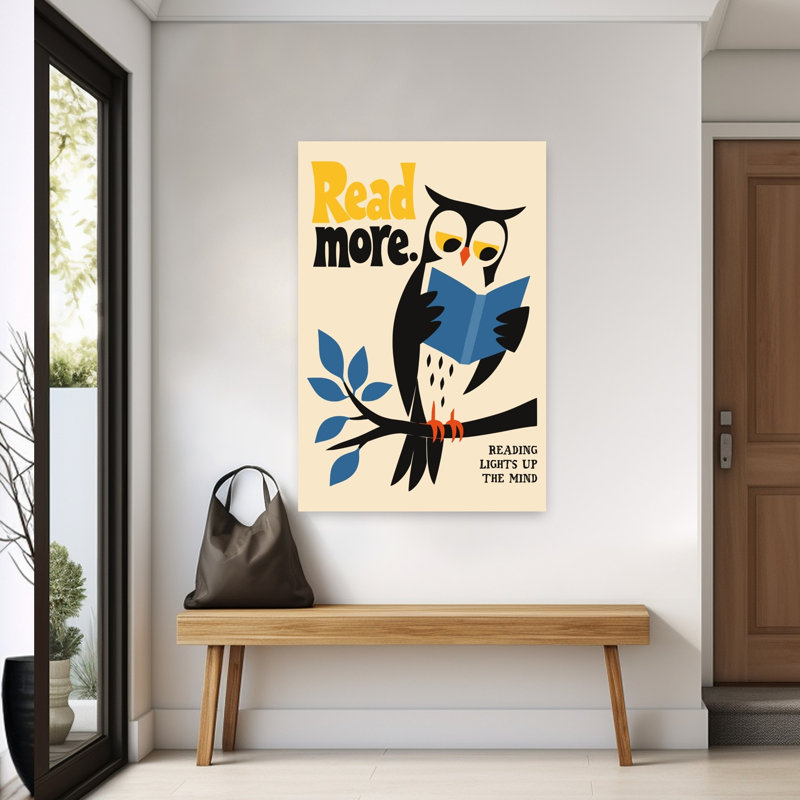Affiche murale abstraite vintage représentant un hibou sage lisant un hibou sur un arbre., H 60 po x l 40 po